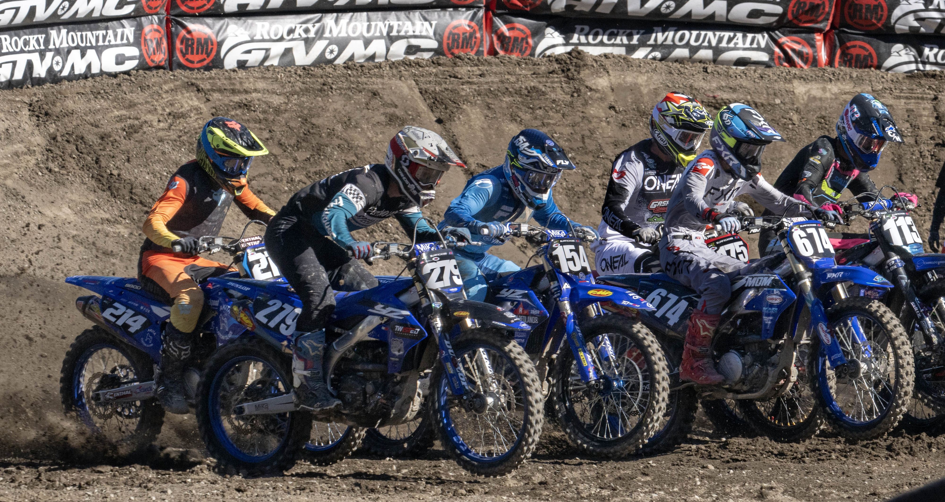 Racers crowd the starting line during the Monster Energy AMA...