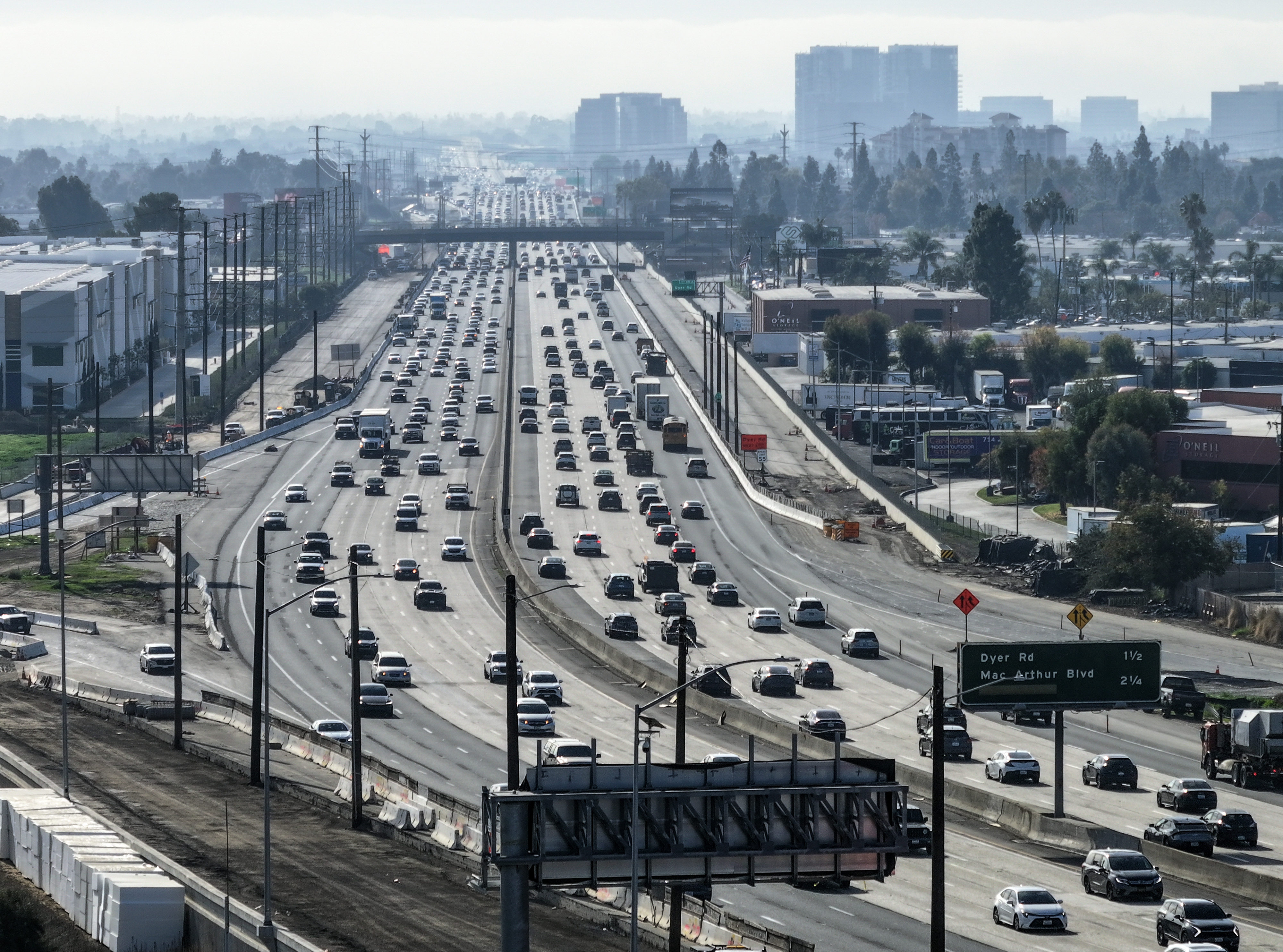 The 55 Freeway looking south from Edinger Avenue in Santa...