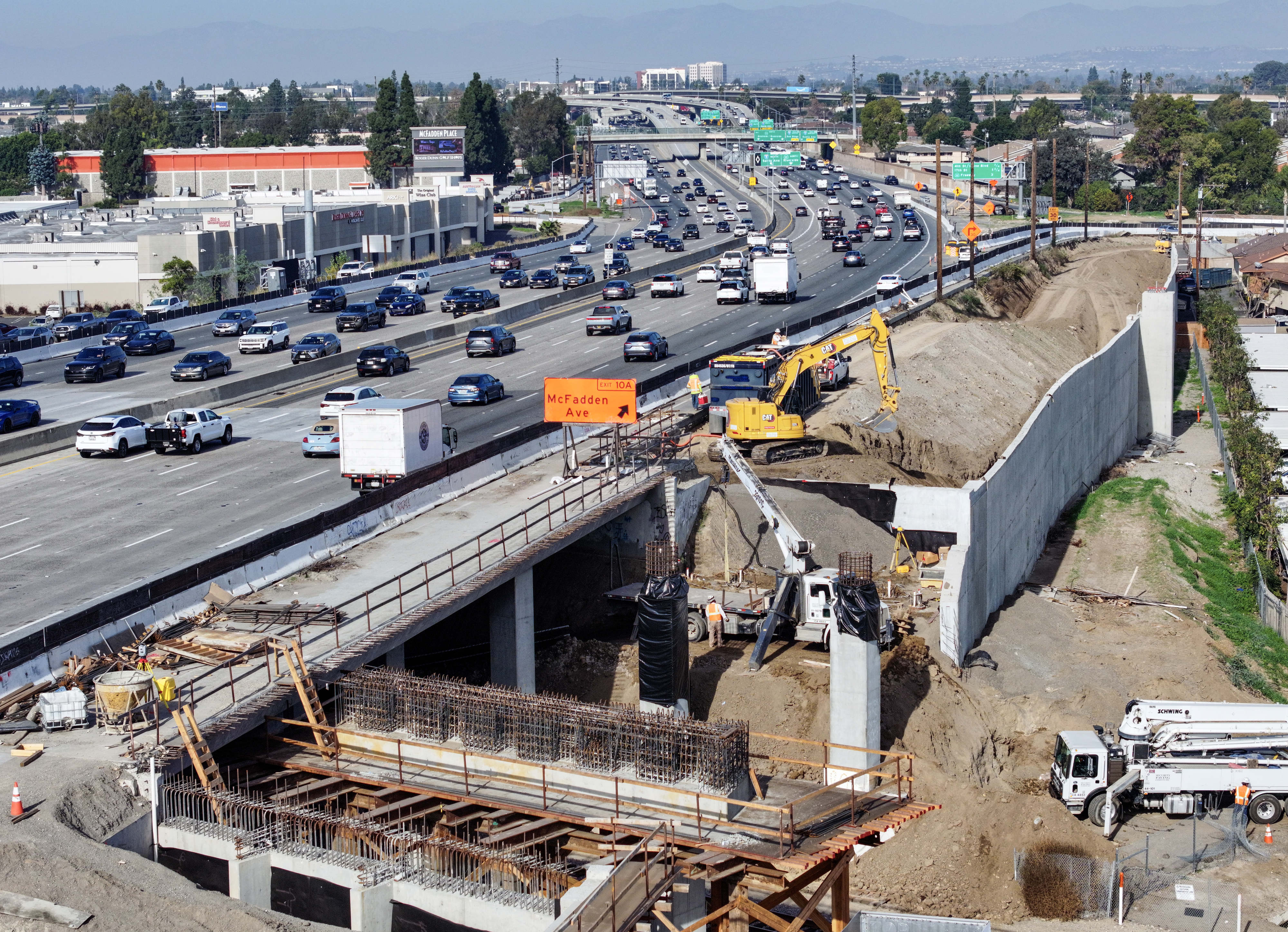 The 55 Freeway looking north at Edinger Avenue in Santa...
