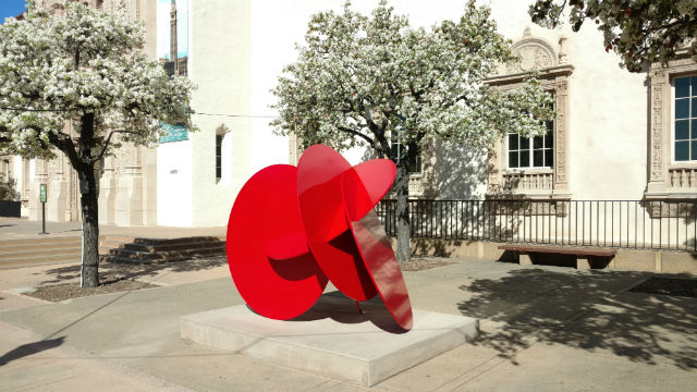 "Odyssey III," a 1973 sculpture by Tony Rosenthal, outside the San Diego Museum of Art.