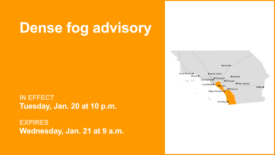 Orange County placed under a dense fog advisory until Wednesday morning – visibility limited to 1/4 mile – Orange County Register