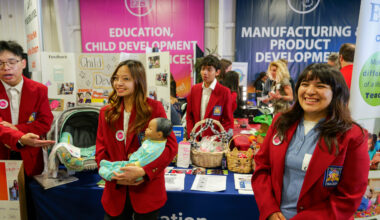 Garden Grove Unified students in the child development pathway show what they have learned in their career courses at the 11th annual OC Pathways Showcase last year.