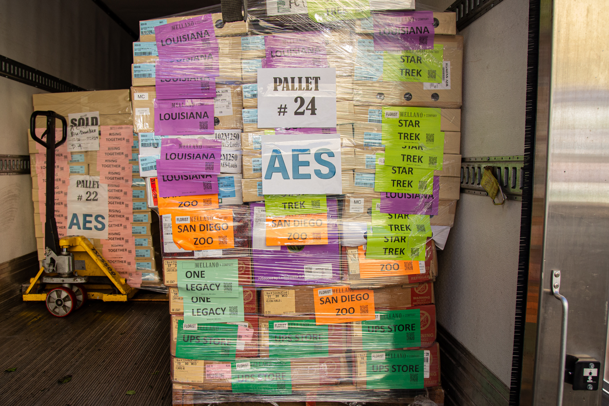 A pallet of flowers bound for Artistic Entertainment Services, which...