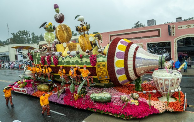 Trader Joe's float "You Float Our Boat!" travels down Colorado Blvd during the 137th Rose Parade in Pasadena California on Thursday, Jan. 1, 2025. (Photo by Connor Terry / Contributing Photographer)