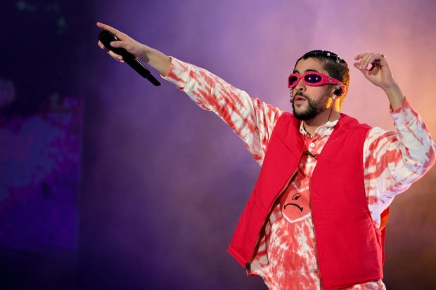 Bad Bunny headlined the 2023 Coachella Valley Music & Arts Festival alongside BlackPink and Frank Ocean at the Empire Polo Field in Indio. (Photo by Theo Wargo, Getty Images for Roc Nation)