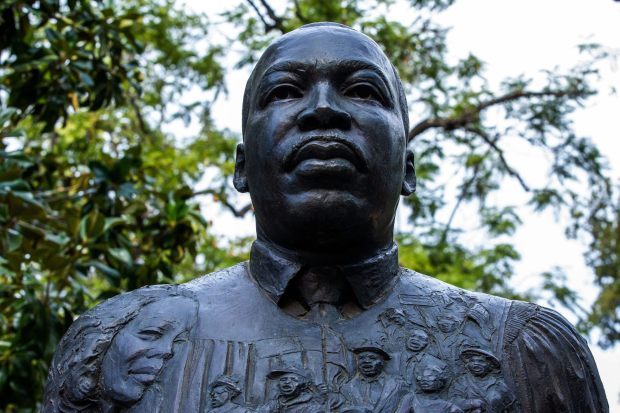 The Martin Luther King Jr. statue is seen Friday, Jan. 28, 2022, on Riverside's downtown pedestrian mall. Events to mark King's birthday are scheduled across the Inland Empire. (File photo by Terry Pierson, The Press-Enterprise/SCNG)