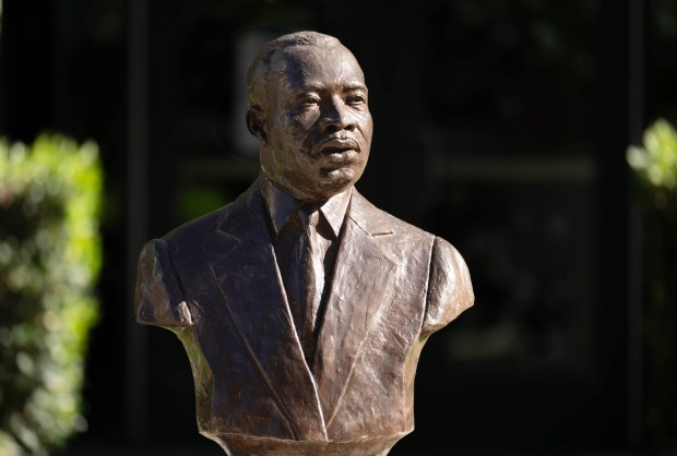 A bust of the Rev. Martin Luther King Jr. that adorns a walkway at Chapman University in Orange is seen Monday, Jan. 12, 2026. The civil rights leader visited the college in 1961. (Photo by Mindy Schauer, Orange County Register/SCNG)