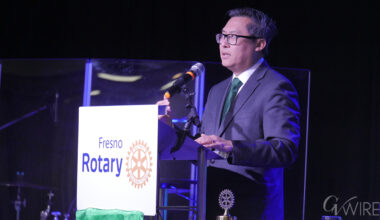Rep. Vince Fong, R-Bakersfield, gives a speech to the Fresno Rotary