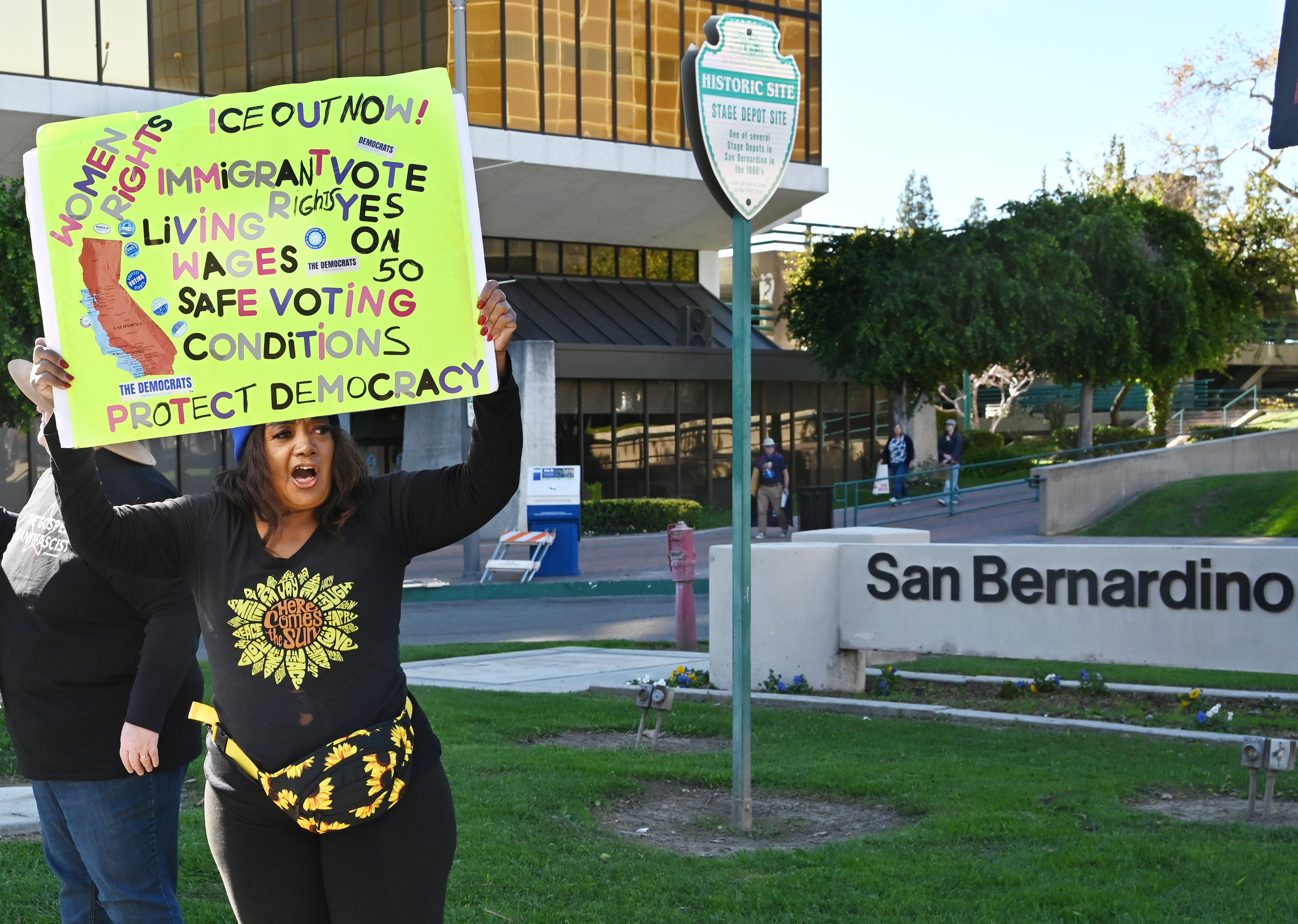 Angela Wilkinson protests on Saturday, Jan. 10, 2026, against Immigration...