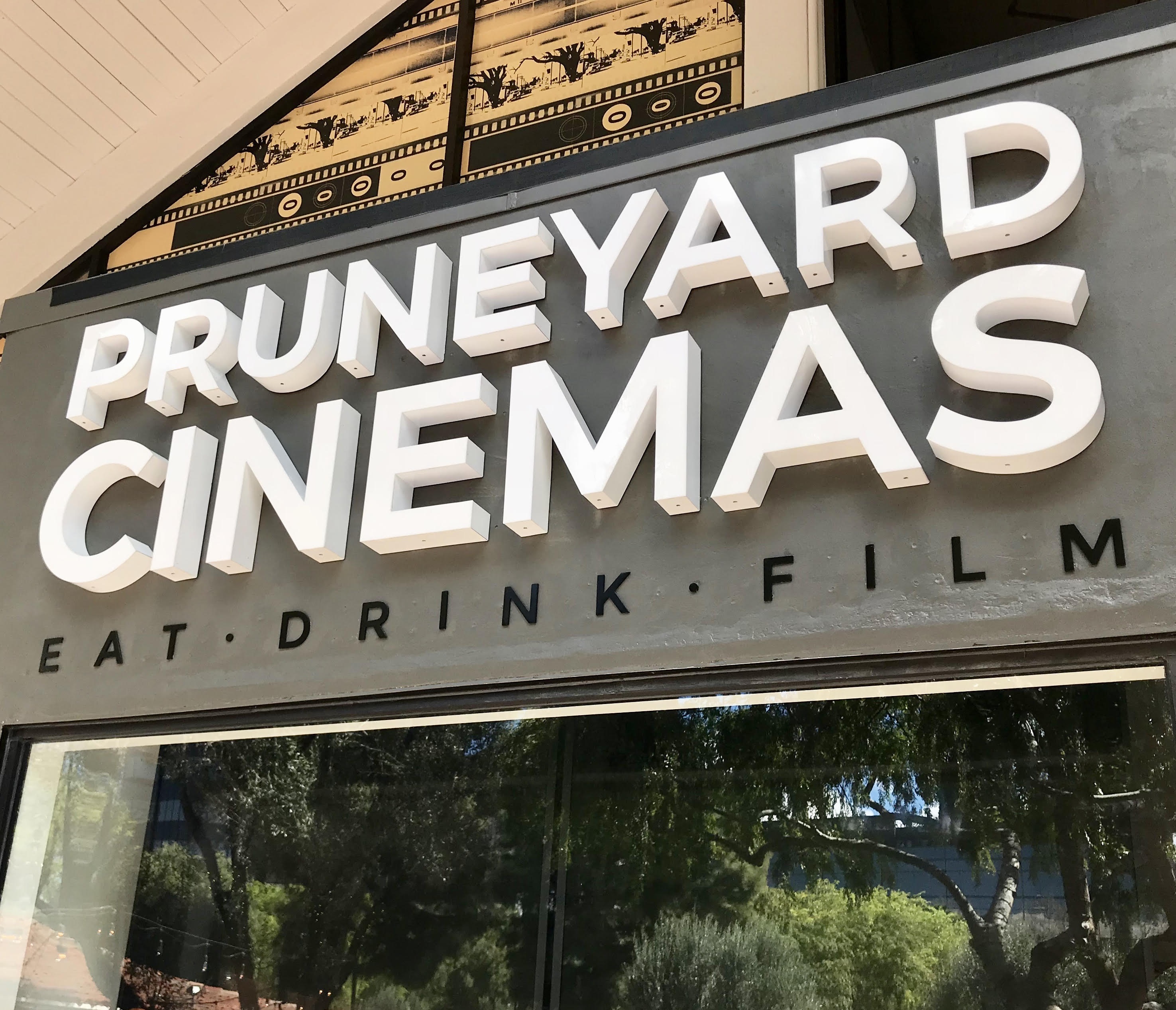 Pruneyard Cinemas sign and logo, located near the entrance to...