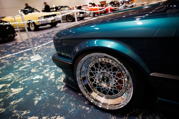 A 1991 BMW 318i is displayed as auto exhibitors set up for the Silicon Valley Auto Show Thursday, Jan. 8, 2026, at the Santa Clara Convention Center in Santa Clara, Calif. (Dai Sugano/Bay Area News Group)