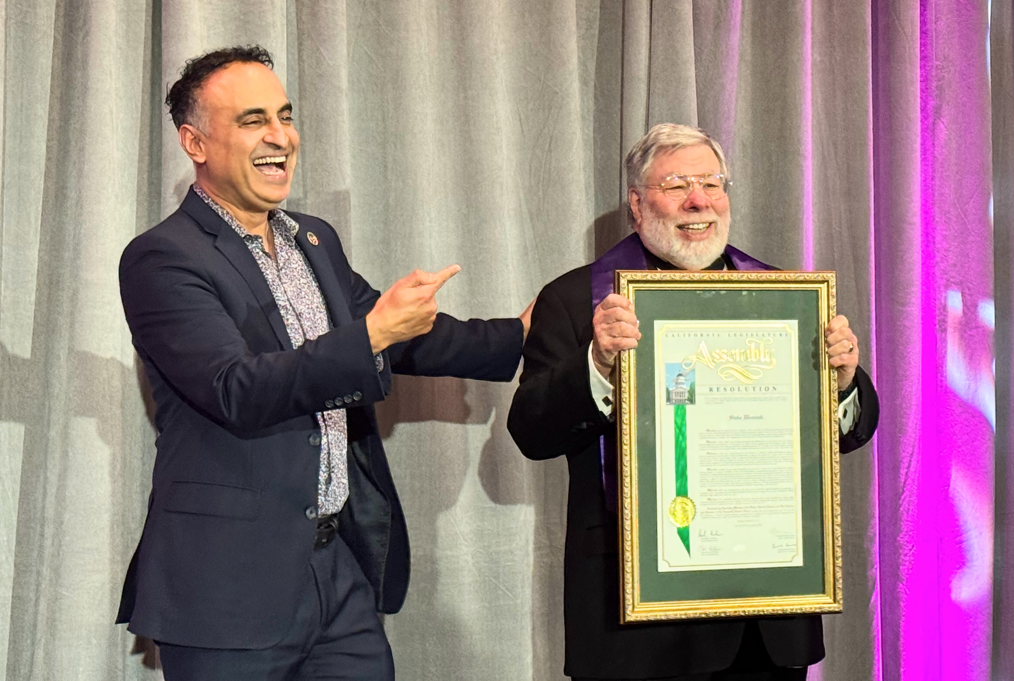 Assemblymember Ash Kalra presents Steve Wozniak with a resolution from...
