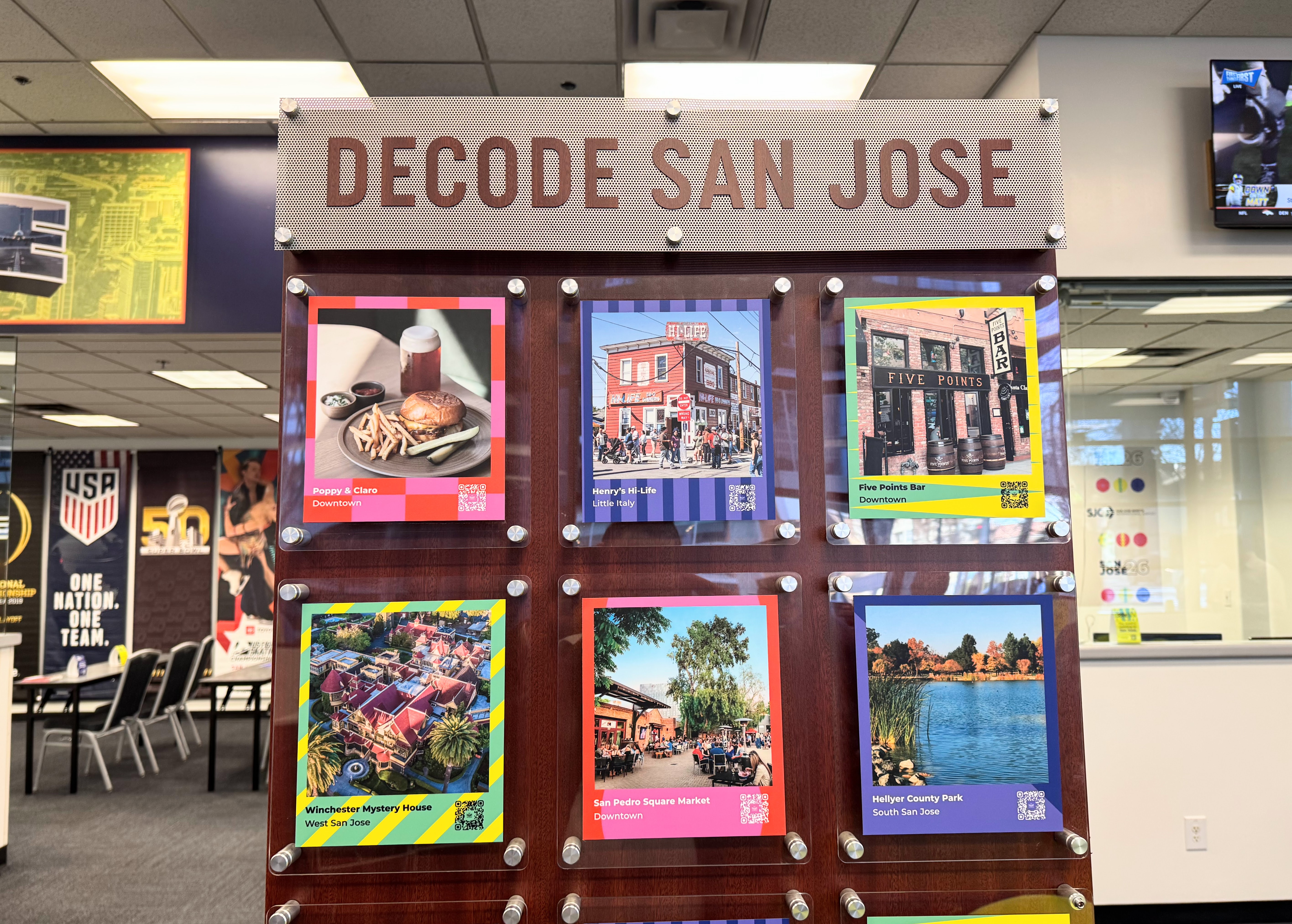 A kiosk with information on San Jose restaurants and venues...