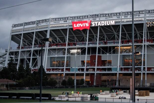 Levi's Stadium in Santa Clara, Calif., is seen from the Santa Clara-Great America station, where hot dog vendor Howard Gibbins, also known as "The Hot Dog Dude," has his stand Wednesday, Jan. 7, 2026. (Dai Sugano/Bay Area News Group)