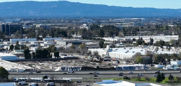 A drone view of construction for Super Micro Computer in front of the former Fry's Electronics store in San Jose, Calif., on Thursday, Jan. 8, 2026. (Nhat V. Meyer/Bay Area News Group)