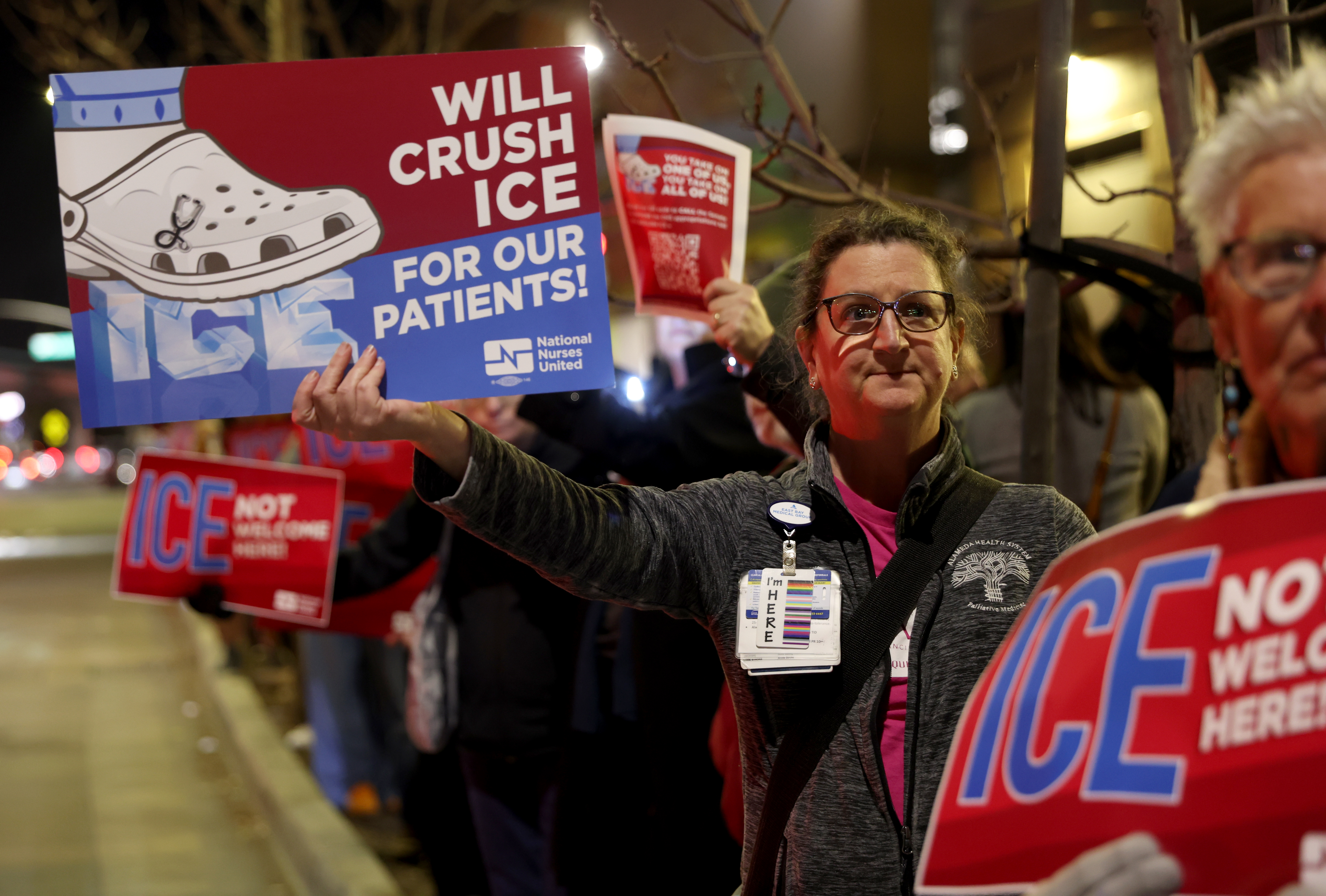 Nurse practitioner Sarah Malin-Roodman attends a protest outside of UCSF...