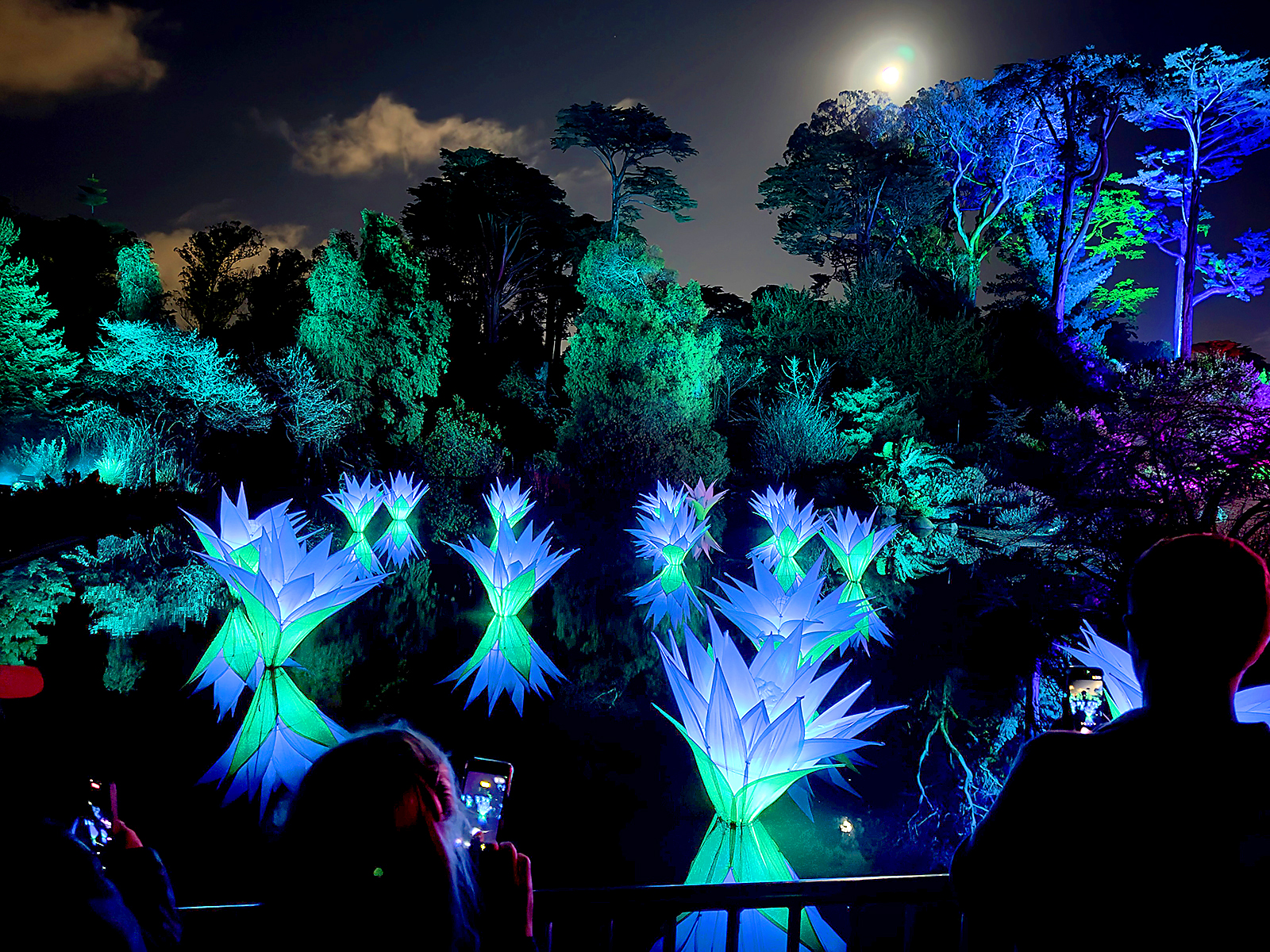 January's Super Moon rises over glowing lotus flowers at the...