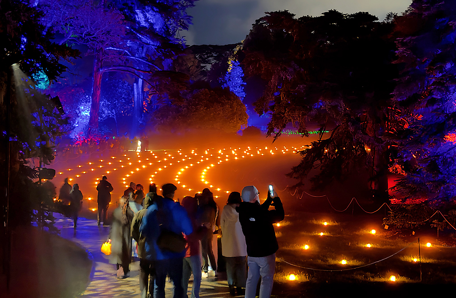 Visitors to Lightscape at the San Francisco Botanical Garden walk...