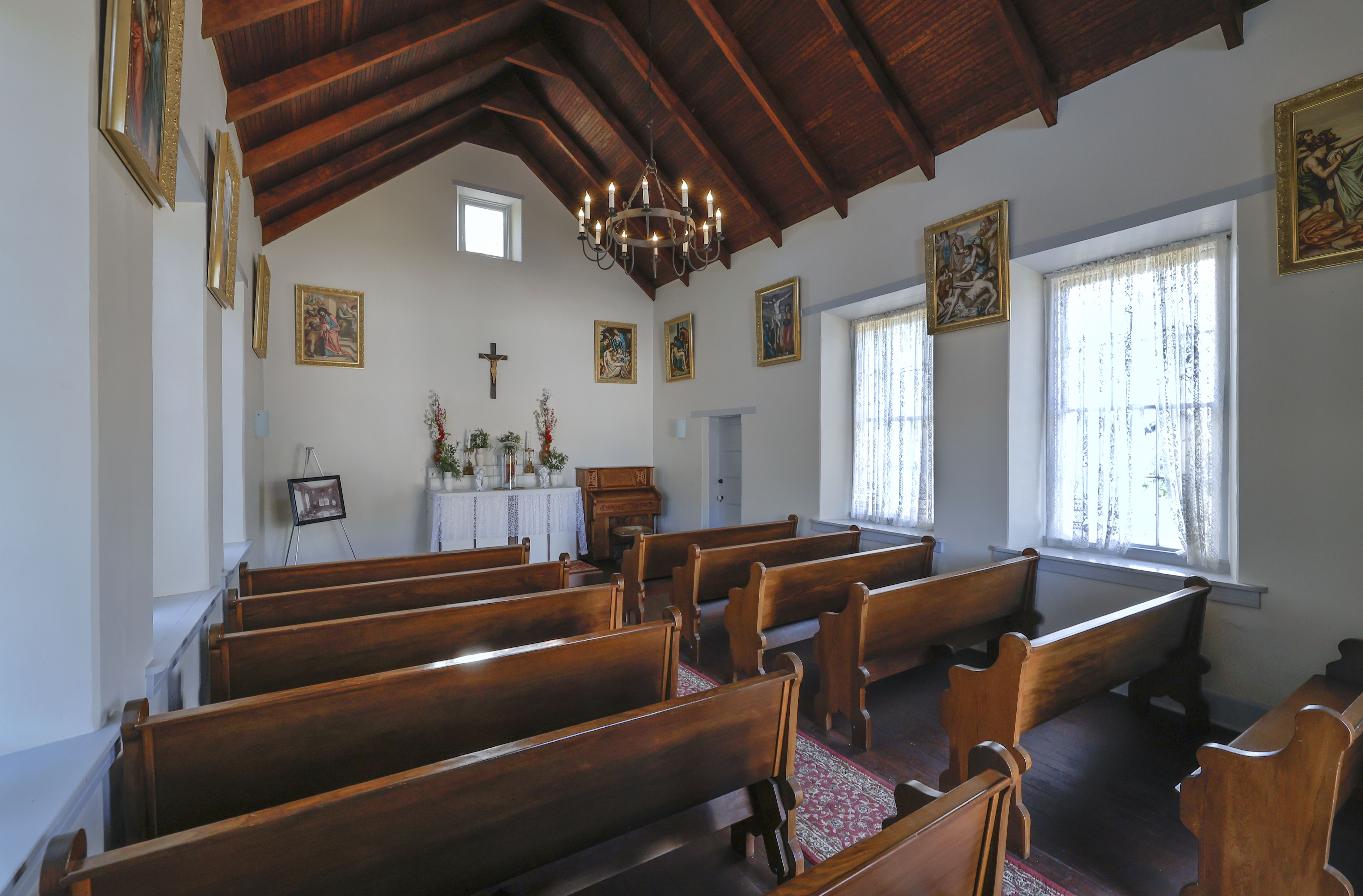 Interior view of the Chapel at Rancho Guajome Adobe County...