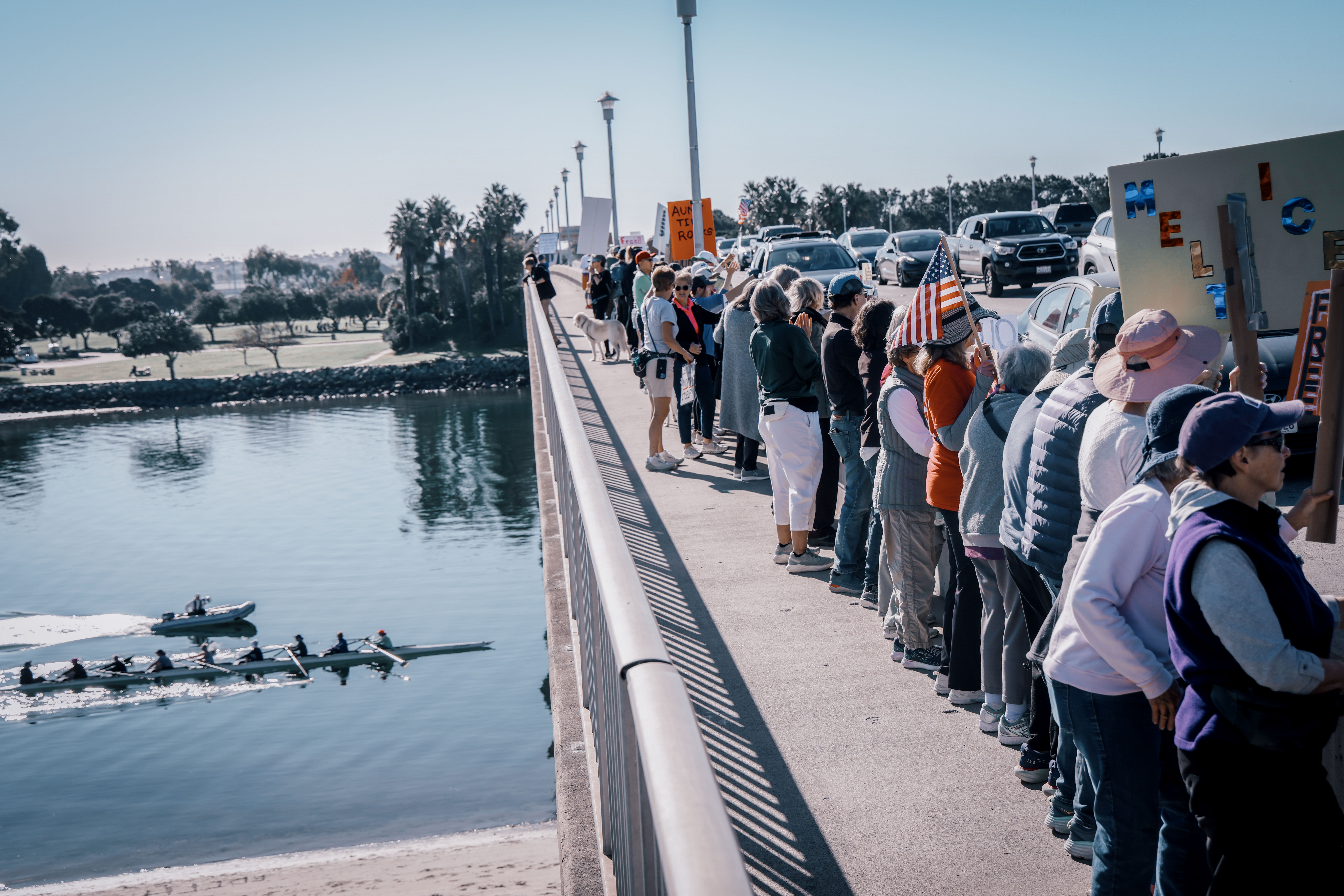 Protesters chant during a demonstration against ICE and the recent...