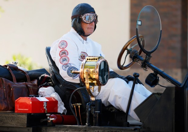 San Diego, CA - January 11: Robert Anderson drives his 1914 Ford Speedster on Rosecrans St. during the 2nd Annual San Diego Excursion, a celebration of the 300-mile 1915 Exposition Road Race on January 11, 2026 in San Diego, CA. Hosted by the La Jolla Horseless Carriage Club, vintage cars made two laps around the original 6-mile race course through Point Loma which was followed by a car show at Liberty Station. (K.C. Alfred / The San Diego Union-Tribune)