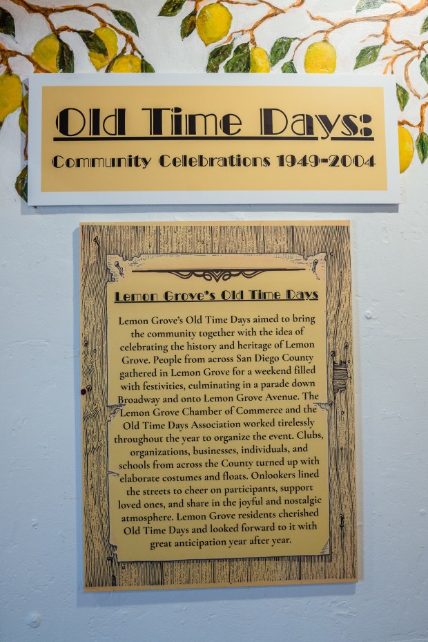 "Old Time Days" exhibit at the Lemon Grove Historical Society's Parsonage Museum on Dec. 6, 2025. (Ariana Drehsler / For The San Diego Union-Tribune)