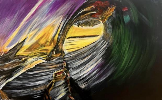 "Liquid Glass" by Howard Kirk (acrylic on canvas, 2024) is a part of the "Surf Art: Exploring California's Coastal Culture" exhibit, a partnership between Oceanside Museum of Art and California Surf Museum. (Oceanside Museum of Art)