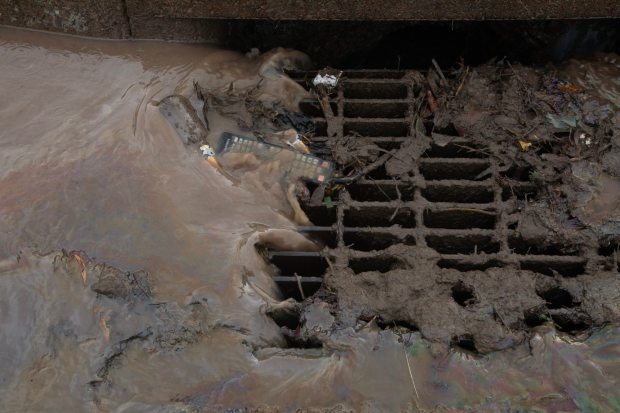 A storm drain after heavy rains caused flooding near Birch and Una Streets in Southcrest on Jan. 23, 2024, in San Diego. (Ana Ramirez / The San Diego Union-Tribune)