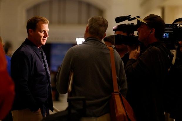 San Diego, CA - December 29: SMU football coach Rhett Lashlee talks with reporters at the Manchester Grand Hyatt ahead of the Trust & Will Holiday Bowl on December 29, 2025 in San Diego, CA. (K.C. Alfred / The San Diego Union-Tribune)