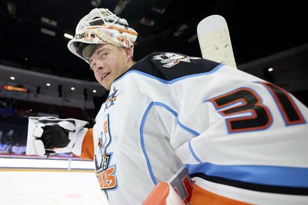 Calle Clang is the third goaltender in San Diego Gulls history to have allowed one or fewer goals in four consecutive starts. (Andy Hayt, San Diego Gulls)