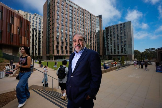 San Diego, CA - September 19: UC San Diego Chancellor Pradeep Khosla stands in front of the newly opened Ridge Walk North Living and Learning Neighborhood on the UC San Diego campus. (Nelvin C. Cepeda / The San Diego Union-Tribune)