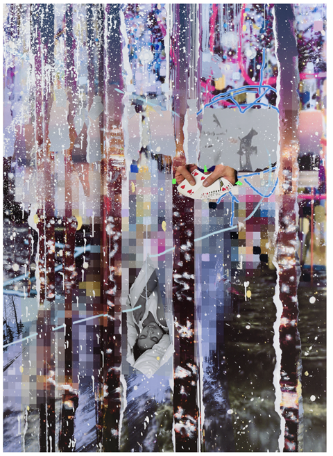 Sarah Sze, Feel Free, 2026 (detail), oil, acrylic, acrylic polymers, ink, Dibond, aluminum, and wood, 103 1/4 × 89 inches (262.3 × 226.1 cm) © Sarah Sze.