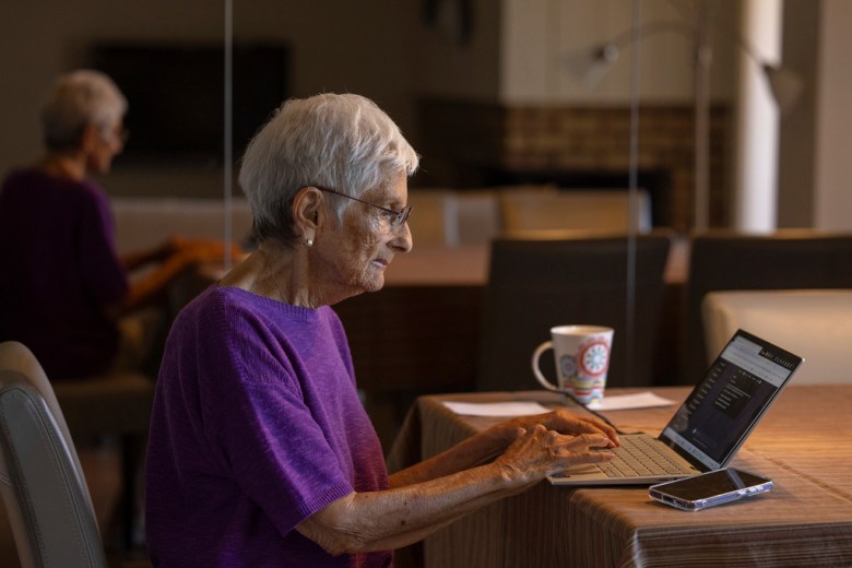 Senior using a computer