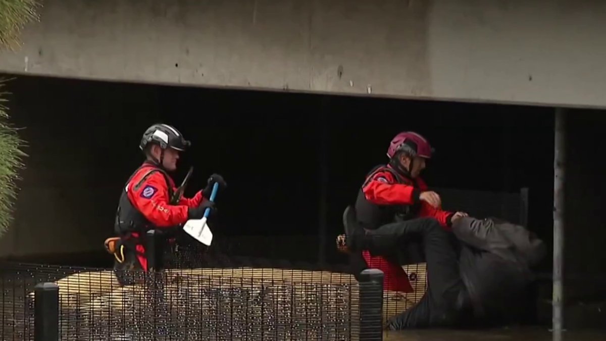 Man trapped under bridge by rising floodwaters rescued in Mission Valley – NBC 7 San Diego