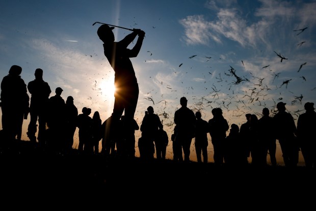 Eric Cole hits from the rough on the 17th hole during the third round of the Farmers Insurance Open at Torrey Pines South Course on Friday, Jan. 24, 2025 in San Diego, CA. (Meg McLaughlin / The San Diego Union-Tribune)