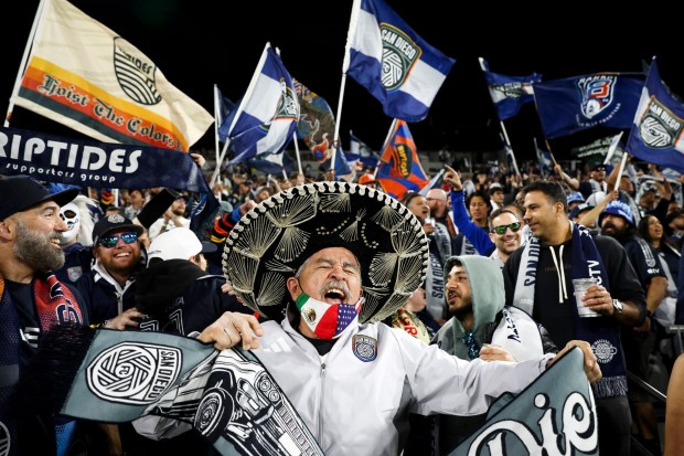 Genaro Salazar cheers on San Diego FC during the home opener against the St. Louis City at Snapdragon Stadium on Saturday, March 1, 2025 in San Diego, CA. (Meg McLaughlin / The San Diego Union-Tribune)
