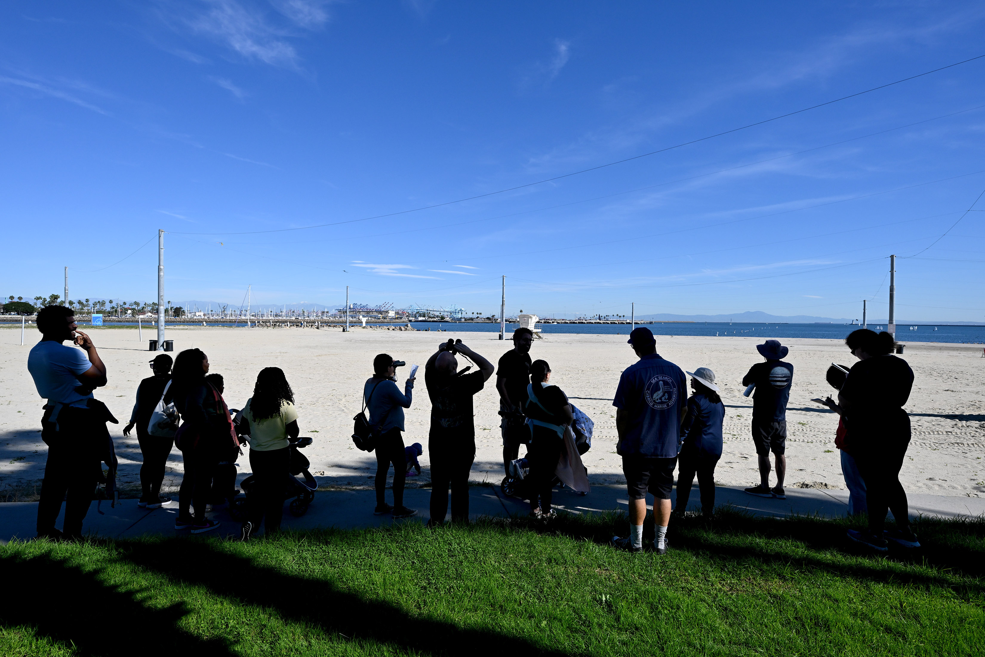 Aquarium educators guide participants on a Cabrillo Beach walk through...