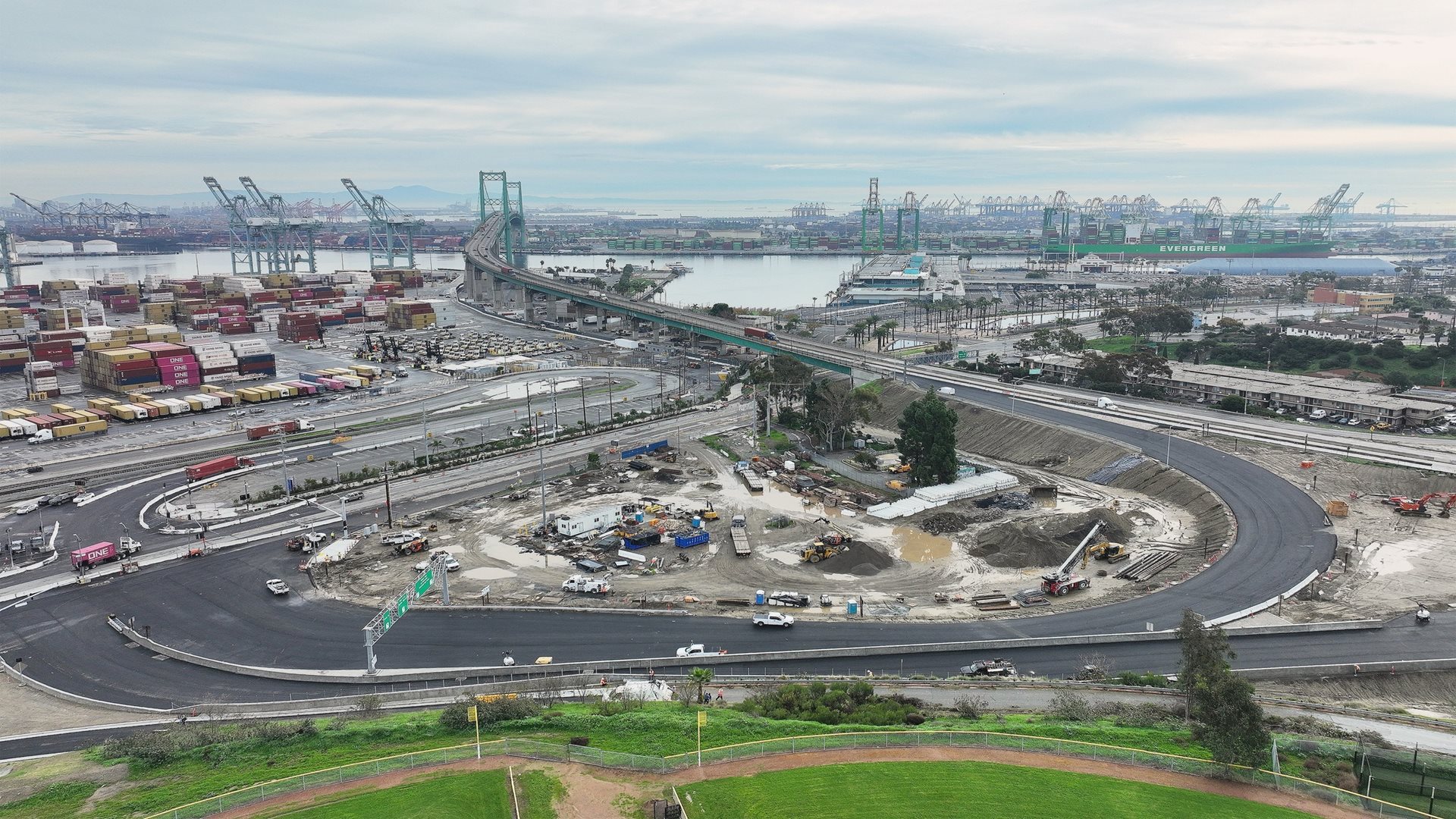 View (looking southeast) of $130 million Port of L.A. project...