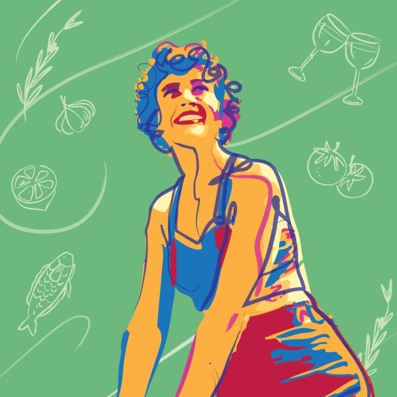 A stylized portrait of the famous cook Julia Child