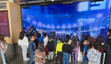 Image of the interactive video display board at the Fresno Athletic Hall of Fame