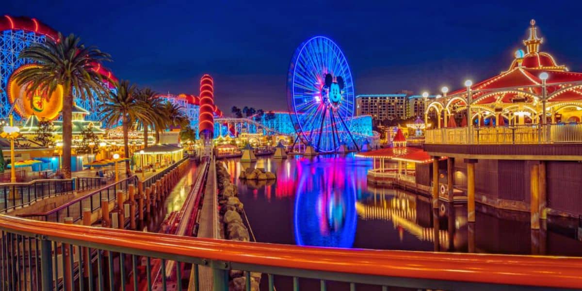A wide shot of Disney California Adventure Park at Disneyland Resort in California.