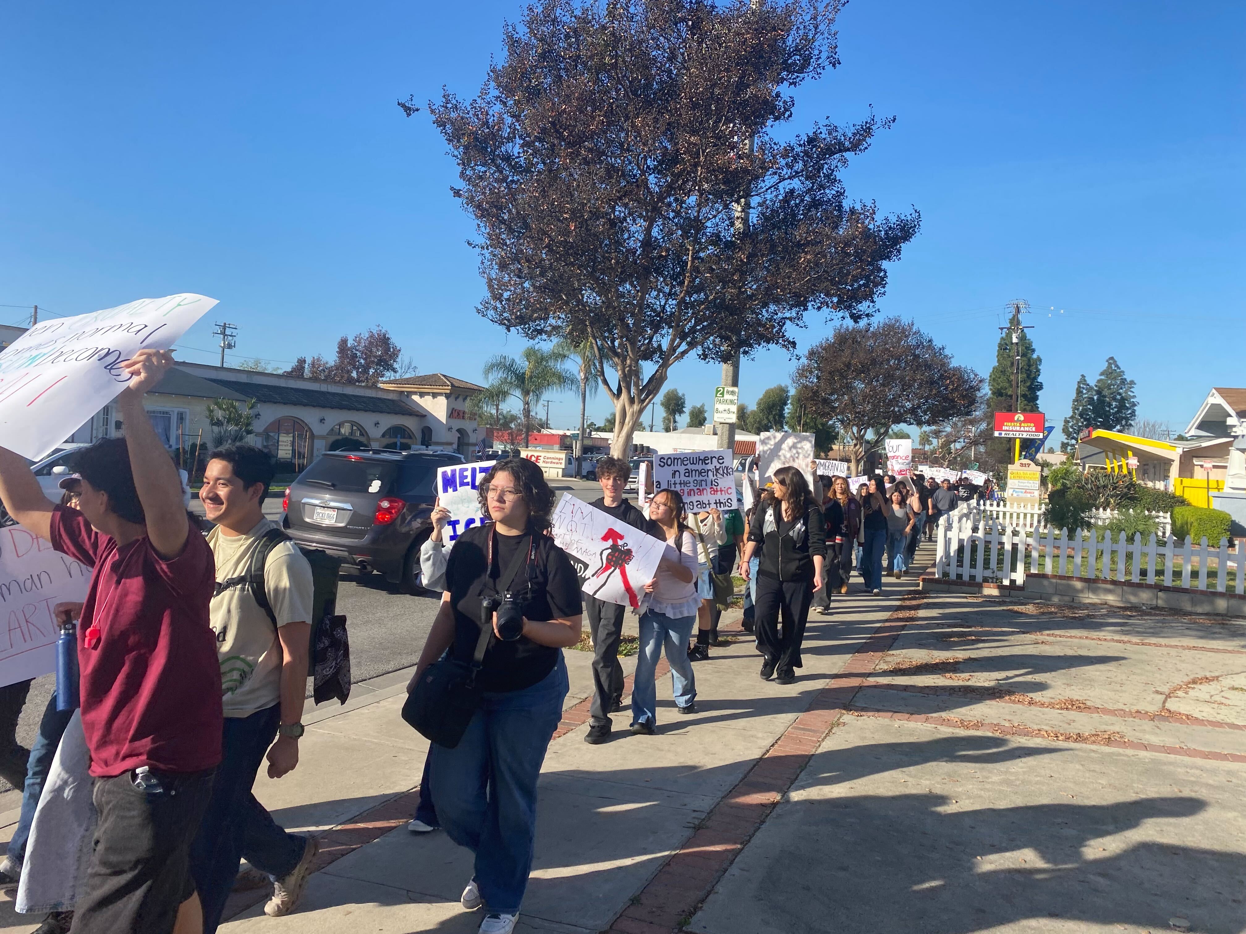 Students at La Habra High School walk out in early...