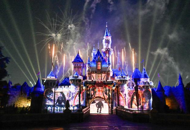 Sleeping Beauty Castle is light up during "Wondrous Journeys" Nighttime Spectacular at Disneyland in Anaheim, CA, on Wednesday, May 14, 2025. Disneyland is celebrating its 70th anniversary from May 16, 2025 through summer 2026.(Photo by Jeff Gritchen/MediaNews Group/Orange County Register via Getty Images)