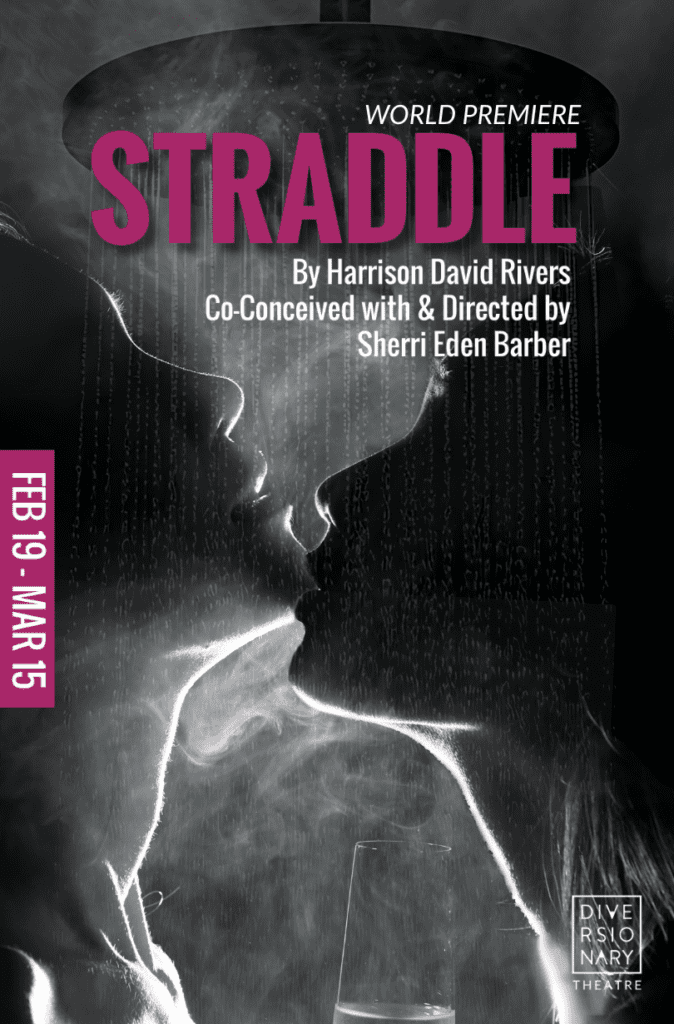 Poster for the play Straddle, showing two shadowy figures in an intimate embrace