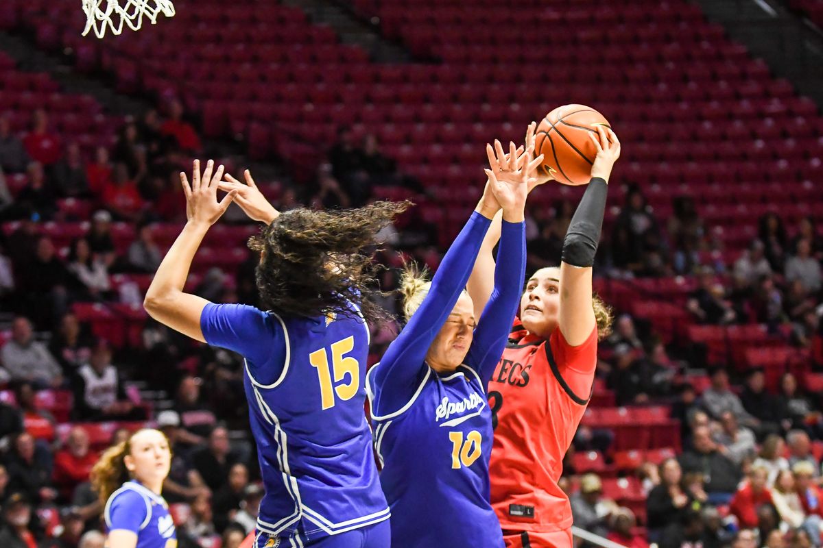 SDSU forward Maria Konstantinidou (13) shoots the ball  during an NCAA Women’s basketball  game against San Jose State   Saturday January 24, 2026 in  San Diego, California.