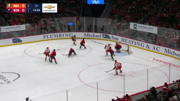 Justin Sourdif scores his first hat trick to lead the Capitals to a 7-4 win over the Ducks