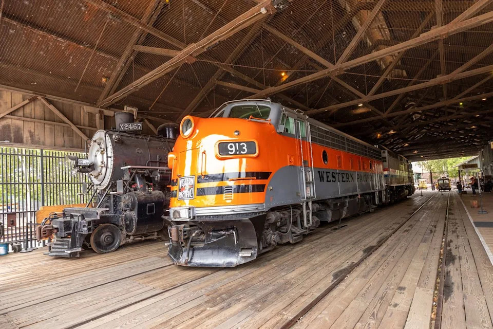 travelview/Adobe Stock Historic locomotive displayed at the California State Railroad Museum.