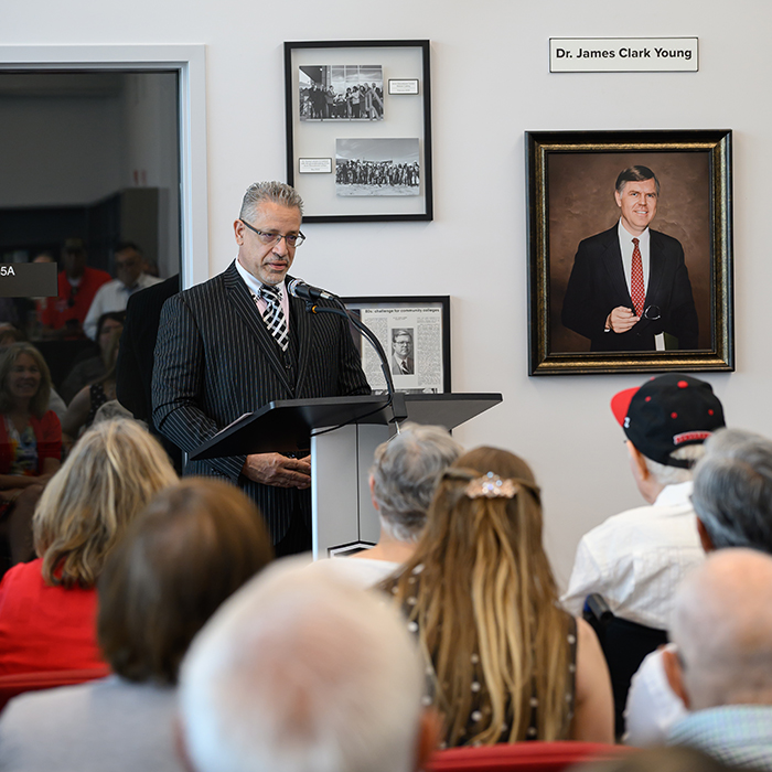KCCD Chancellor speaking at Arvin library dedication