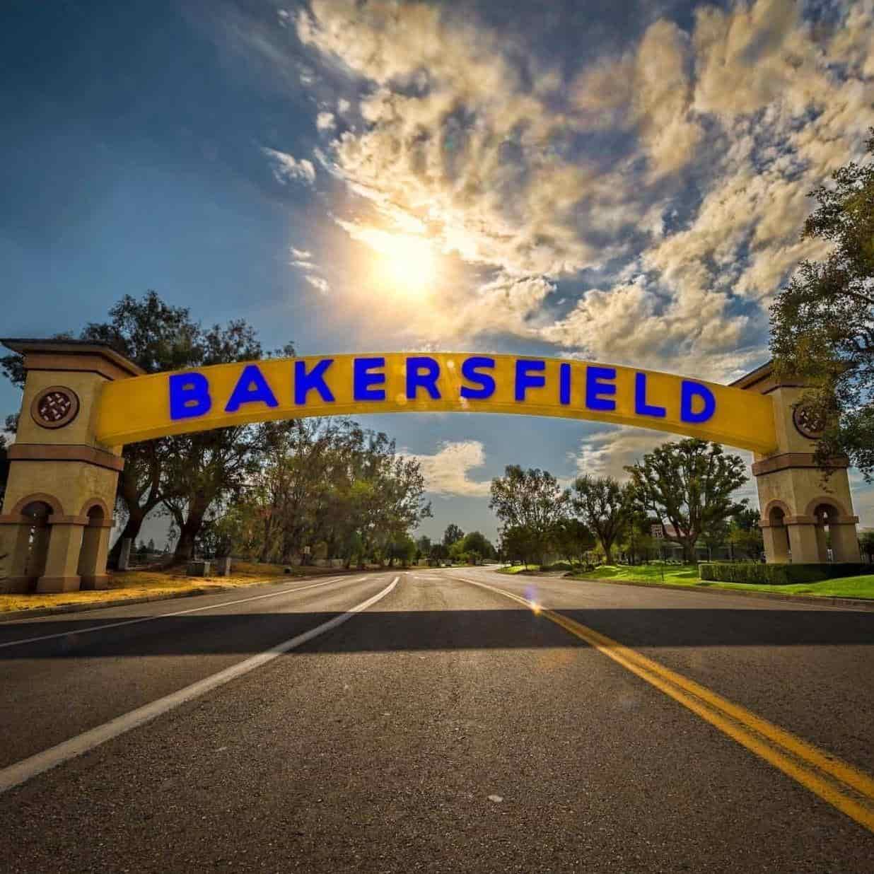 Downtown Bakersfield with historic buildings and modern development