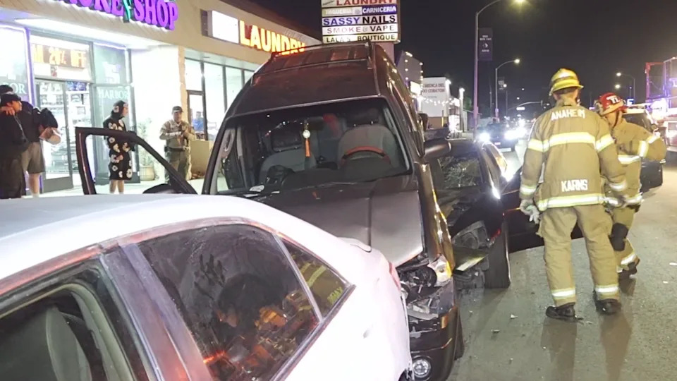 Anaheim crash into parked cars